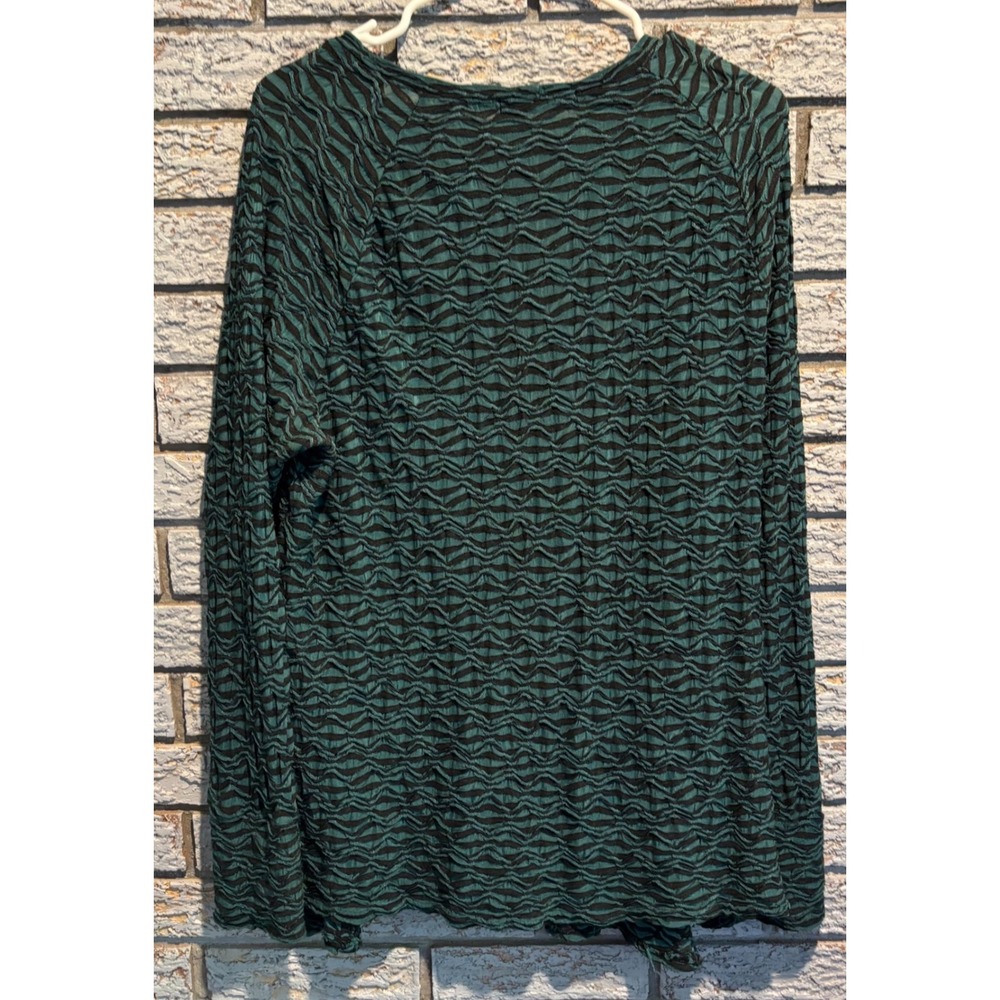Cut Loose Womens XL Teal Green Black Textured Crinkle Knit Long Sleeve Top - Picture 2 of 6